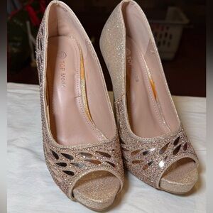 TOP Moda Women's Sparkling Peep Toe Heels - Gold